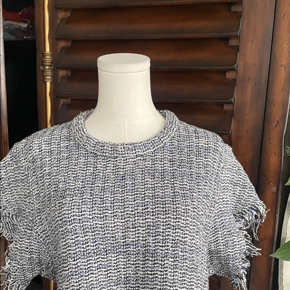 IRO Cropped Tweed Blue Black Raw Hem Top 38 Small Medium - Picture 4 of 9